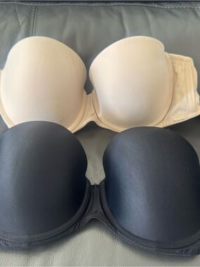 34 DD La Vie En Rose Strapless Smooth T-Shirt Bras - Black & Nude
